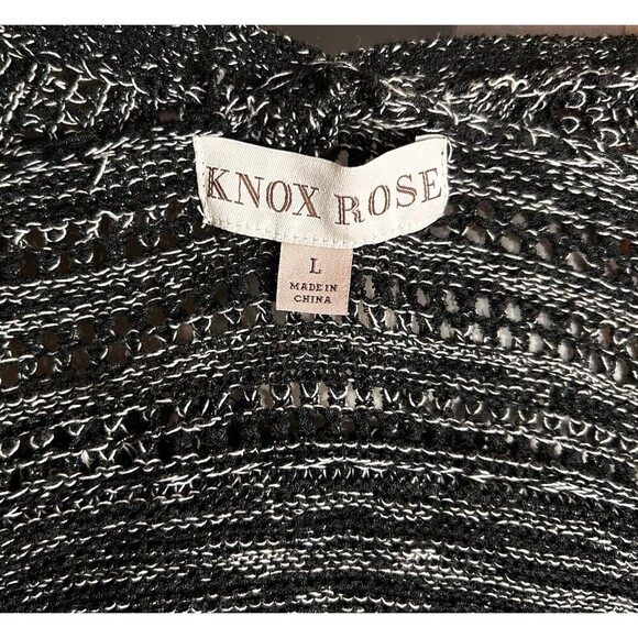 Knox Rose L Black White Fringe Cardigan Boho Open Front Chunky Knit Sweater Coat - Picture 10 of 11